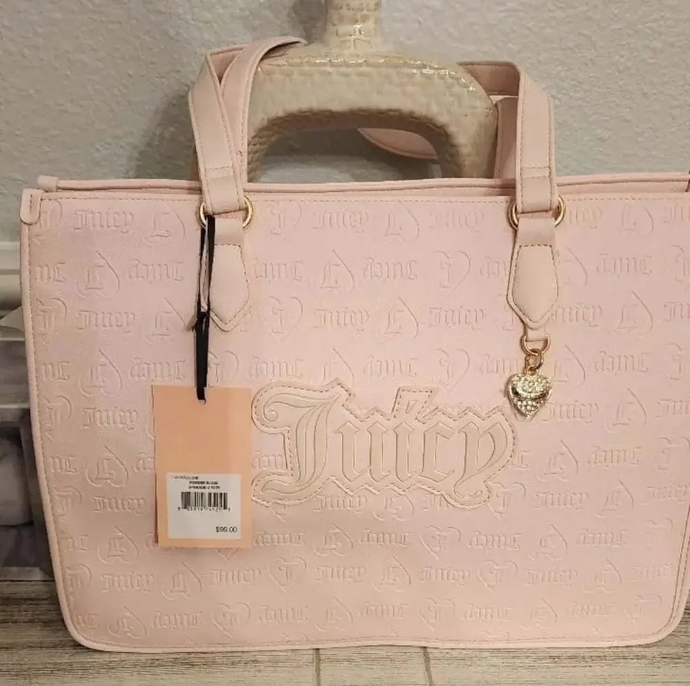 NWT Juicy Couture Upgrade U Tote Powder Blush Pink Embossed Logo Bag - Picture 4 of 6